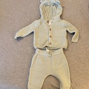 Carter's Light Sage Knit Hooded Cardigan Set with Brown Buttons 6 mo Easter Boy